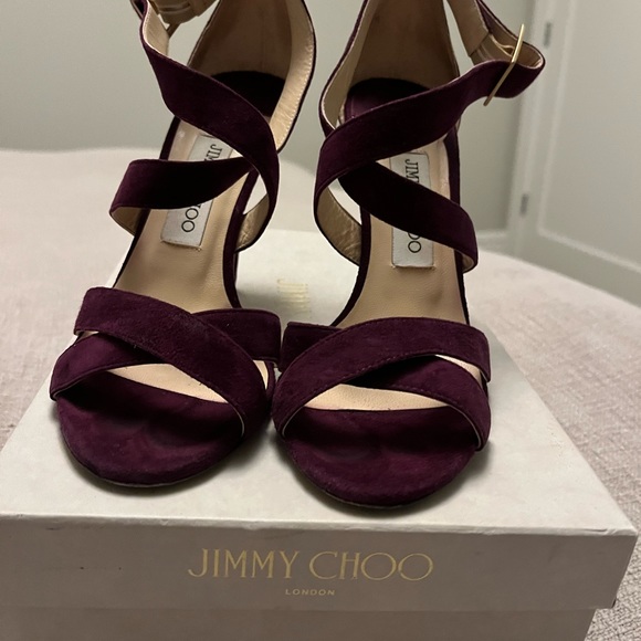 Jimmy Choo Louise heel sandal dark suede hydrangea. - Picture 2 of 5